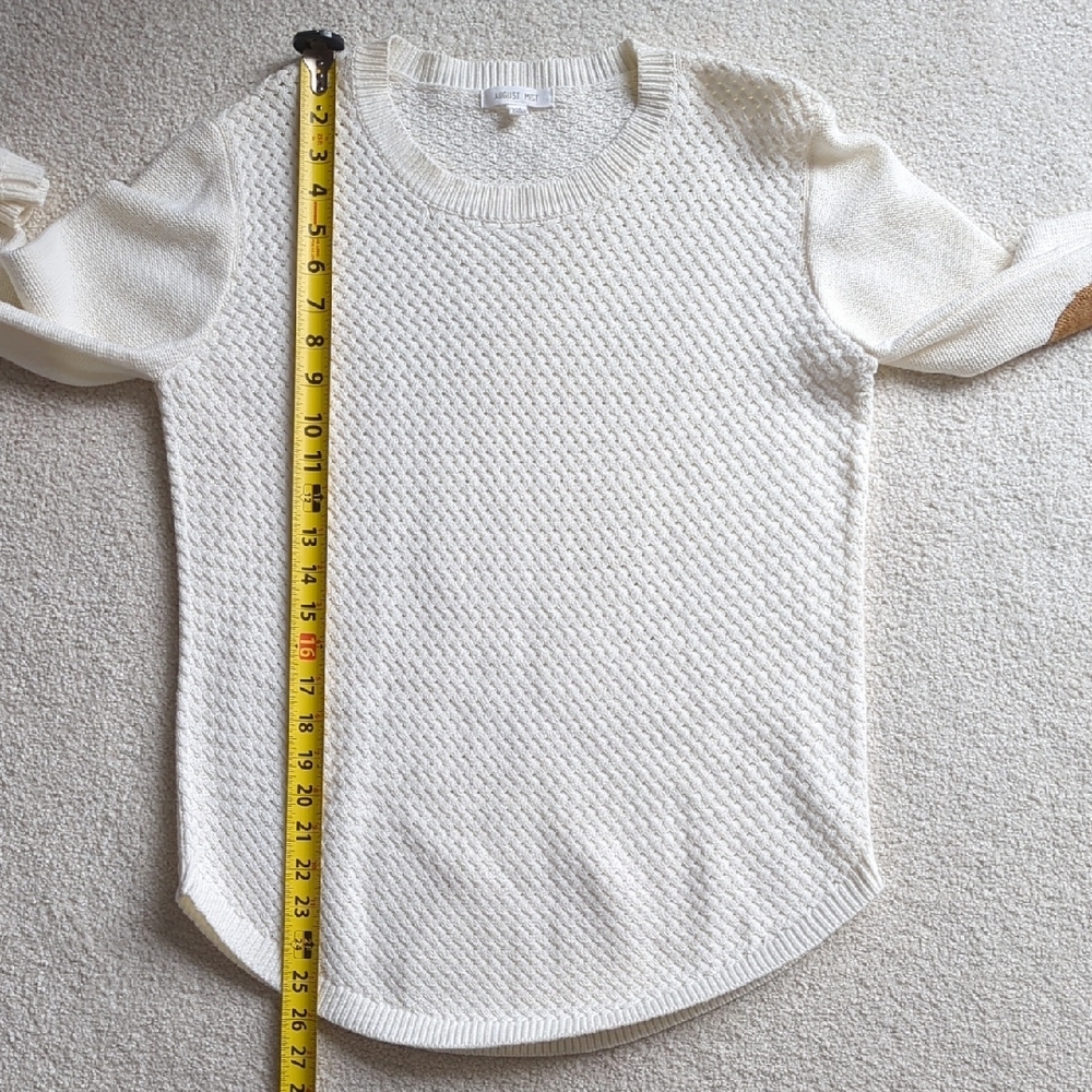 3 For $30. Elegant Cream Sweater with Brown Elbow Patches - Picture 5 of 9